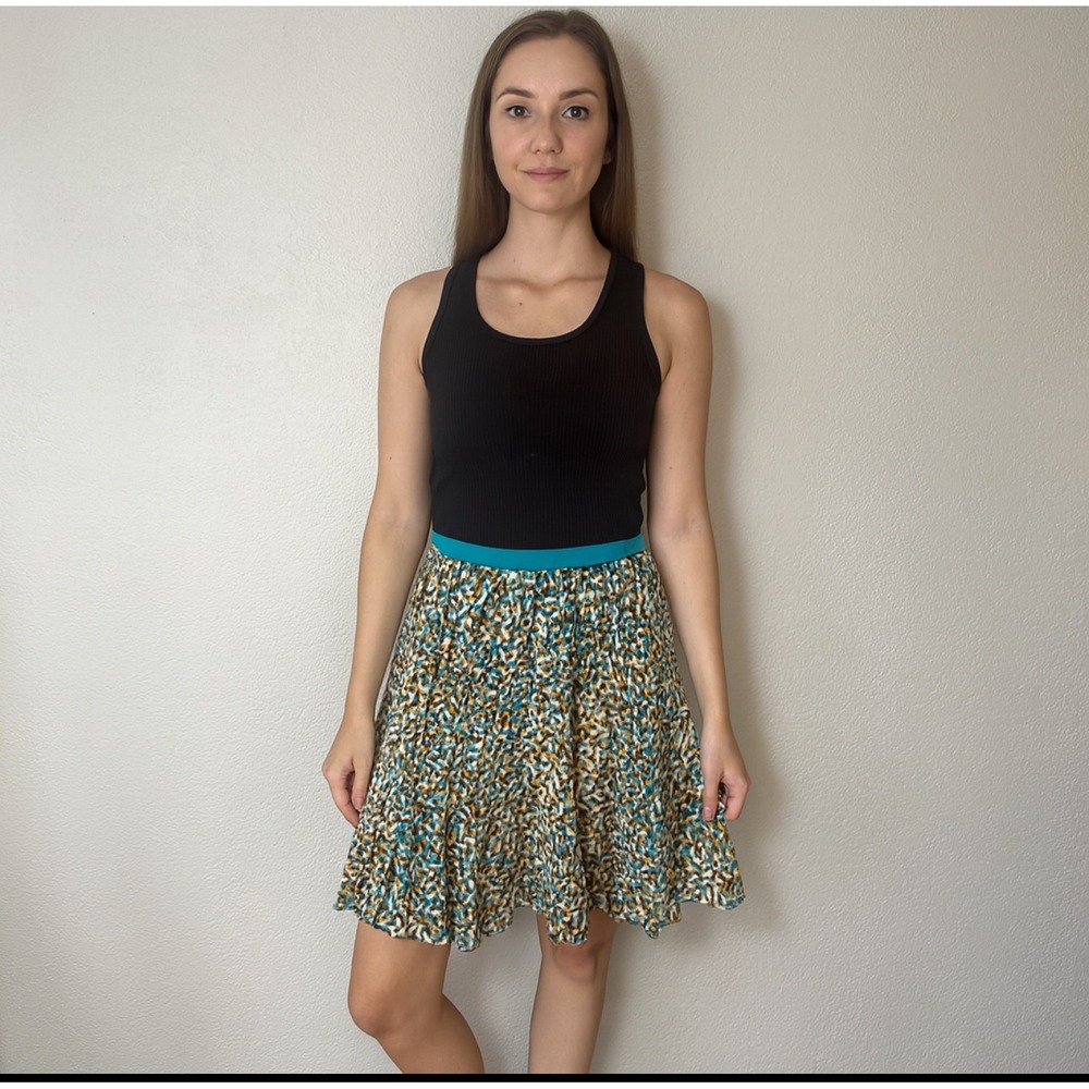 Focus Lifestyle Skirt Abstract Print Teal Yellow Above Knee‎ Womens 6P